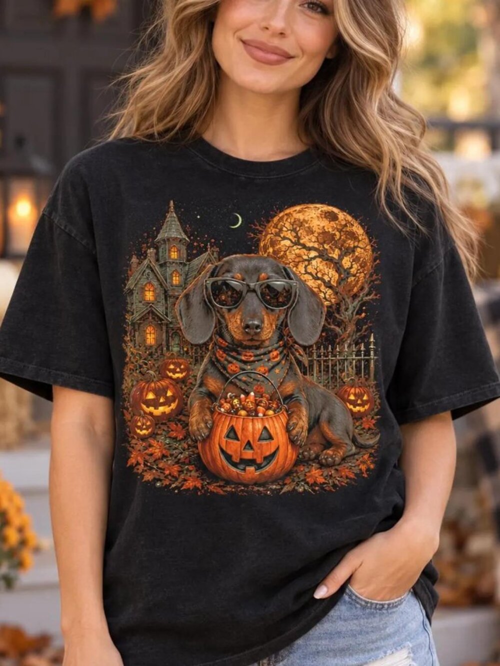 Dachshund Halloween S Shirt, Retro Fall Dog Lover Tee, Cute Spooky Season Wiener